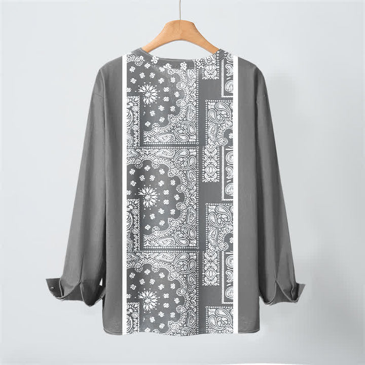 Buddha Stones Cotton Boho Paisley Stripe Pattern V-Neck Buttons Men's Long Sleeve Shirts - image 10
