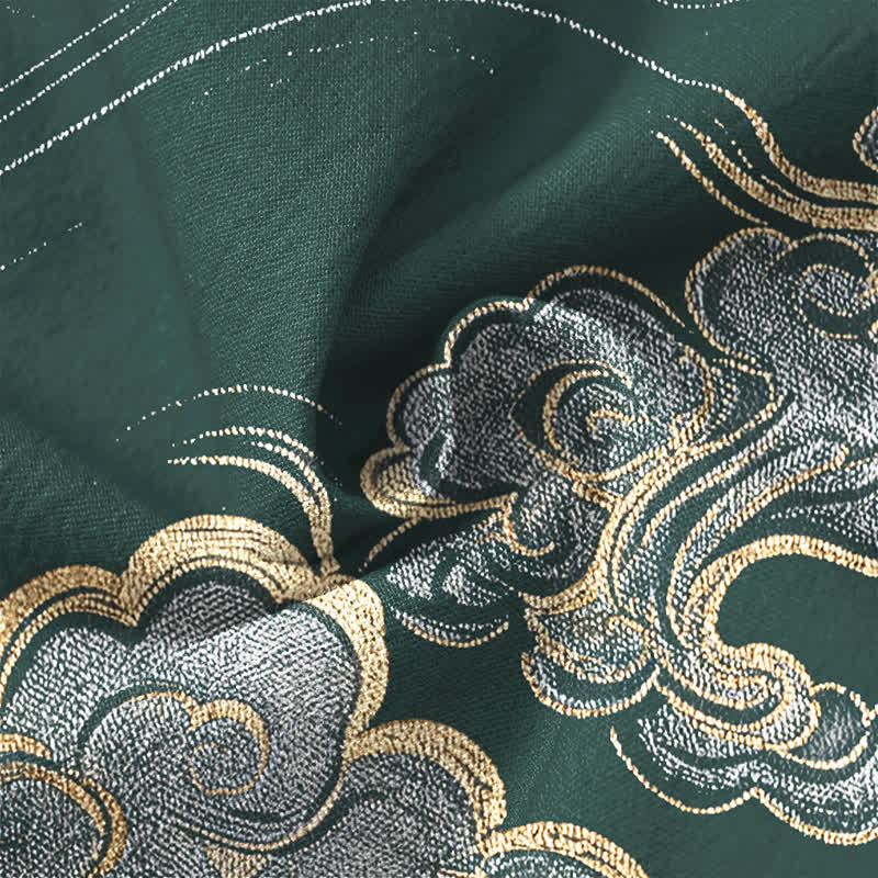 Buddha Stones Cotton Oriental Cloud Pattern V-Neck Buttons Men's Long Sleeve Shirts - image 20