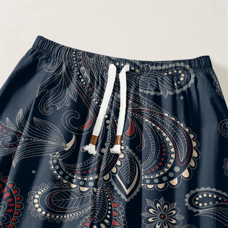 Buddha Stones Pure Cotton Ethnic Floral Paisley Pattern Drawstring Men's Harem Pants With Pockets - image 3