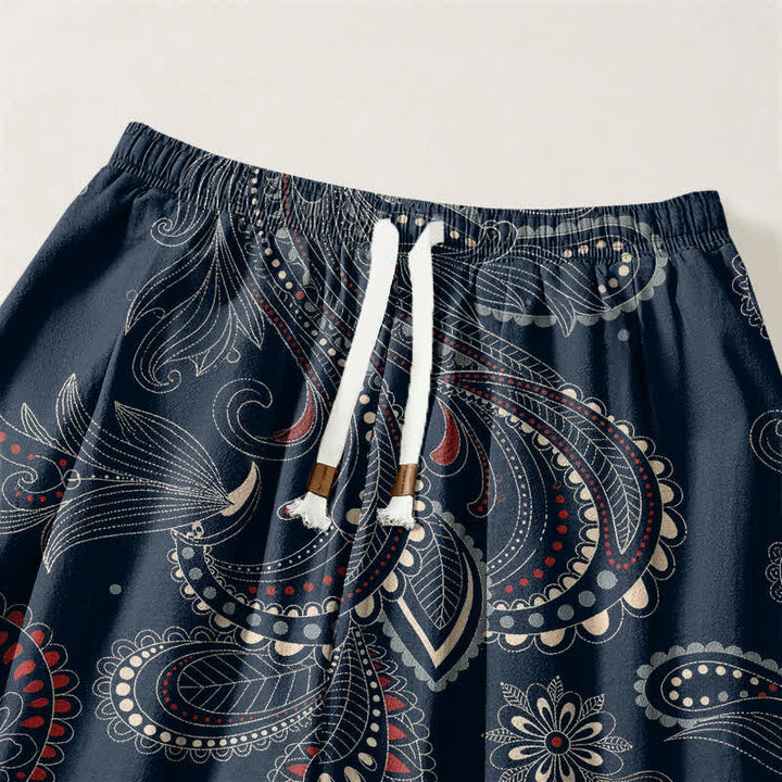 Buddha Stones Pure Cotton Ethnic Floral Paisley Pattern Drawstring Men's Harem Pants With Pockets - image 3