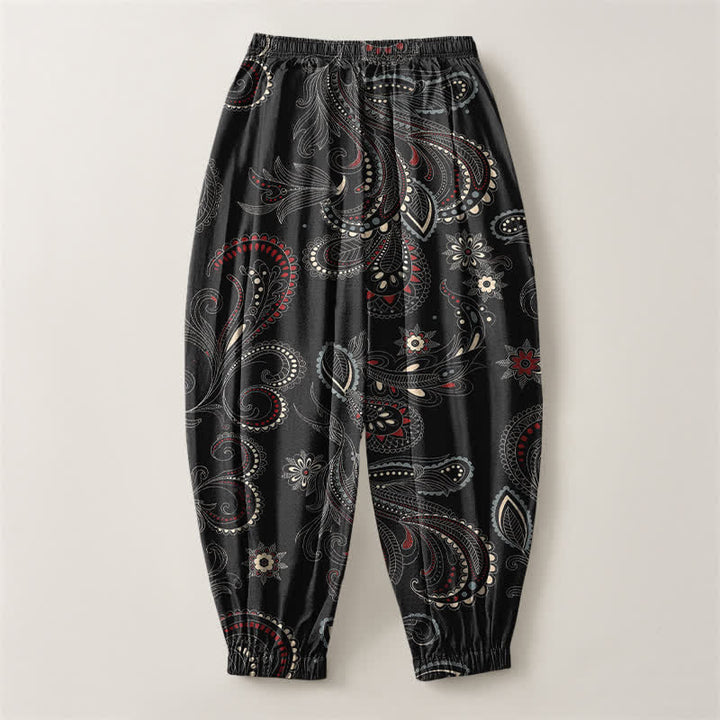 Buddha Stones Pure Cotton Ethnic Floral Paisley Pattern Drawstring Men's Harem Pants With Pockets - image 14