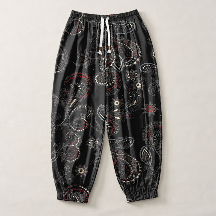 Buddha Stones Pure Cotton Ethnic Floral Paisley Pattern Drawstring Men's Harem Pants With Pockets - image 13