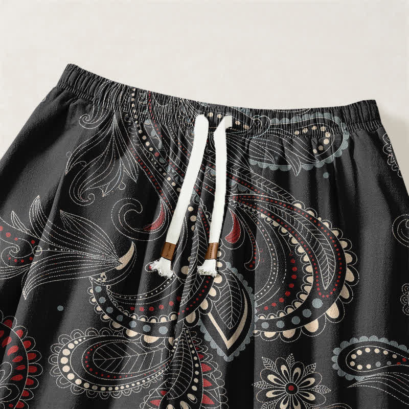 Buddha Stones Pure Cotton Ethnic Floral Paisley Pattern Drawstring Men's Harem Pants With Pockets - image 15