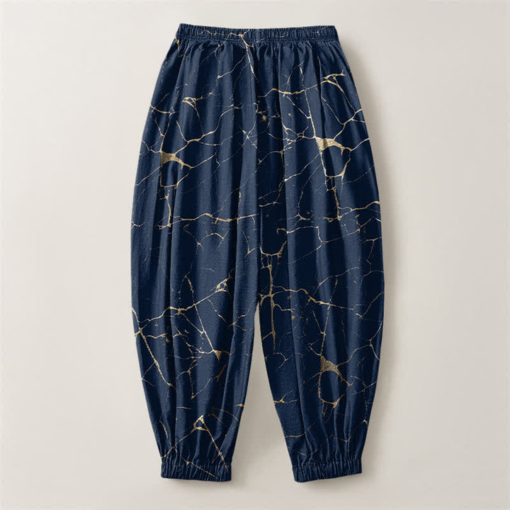 Buddha Stones Pure Cotton Boho Marble Streak Pattern Drawstring Men's Harem Pants With Pockets - image 8