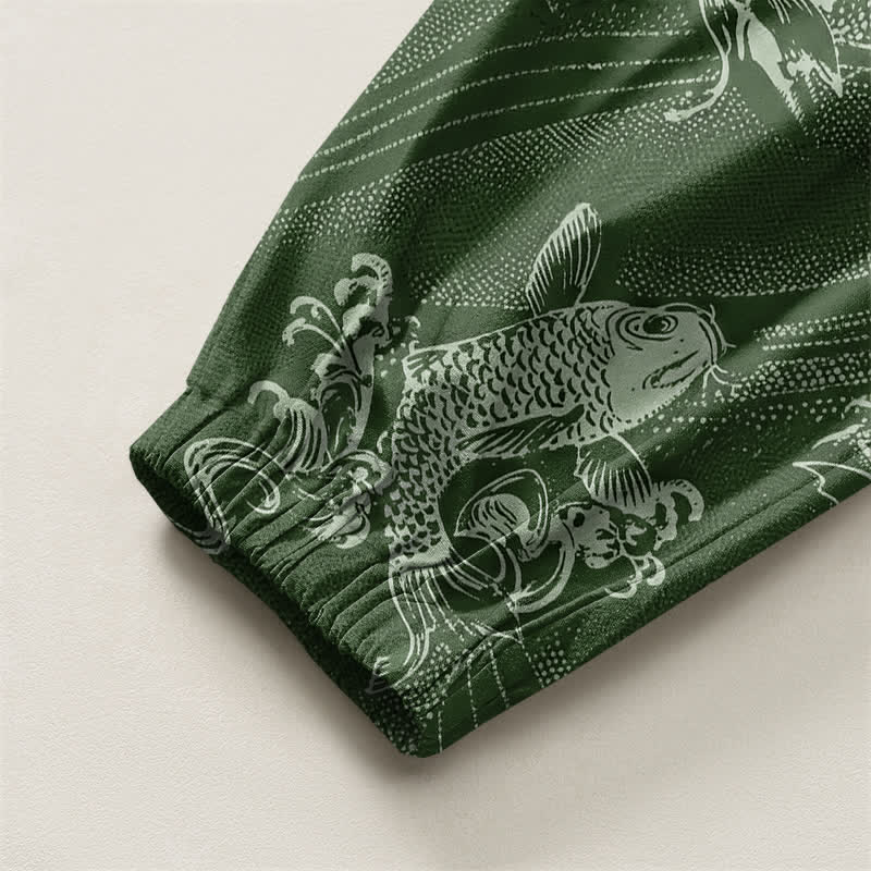 Buddha Stones Pure Cotton Koi Ripple Pattern Drawstring Men's Harem Pants With Pockets - image 10