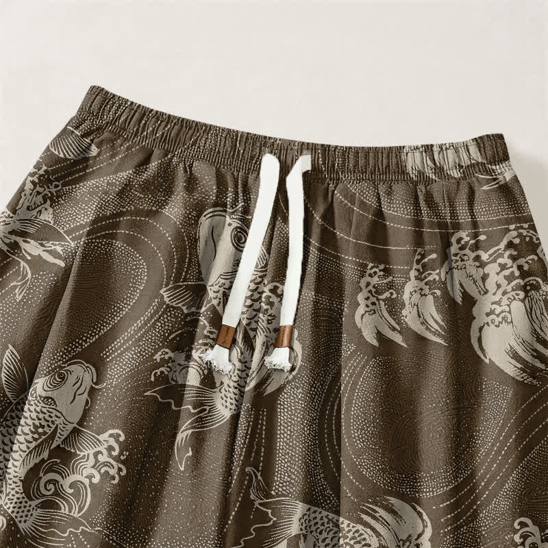 Buddha Stones Pure Cotton Koi Ripple Pattern Drawstring Men's Harem Pants With Pockets - image 15