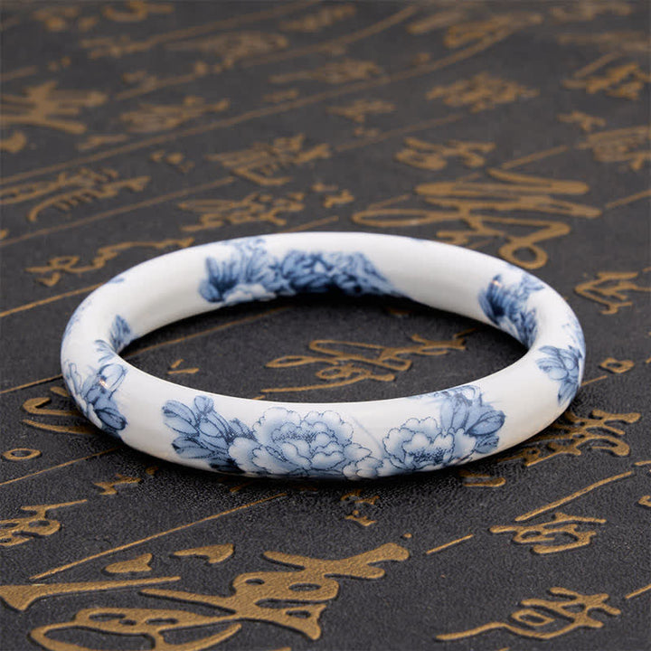 Buddha Stones Ceramic Purity Blue Peony Floral Bracelet Bangle - image 3