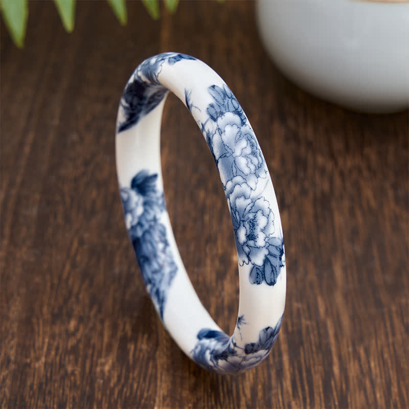 Buddha Stones Ceramic Purity Blue Peony Floral Bracelet Bangle - image 2