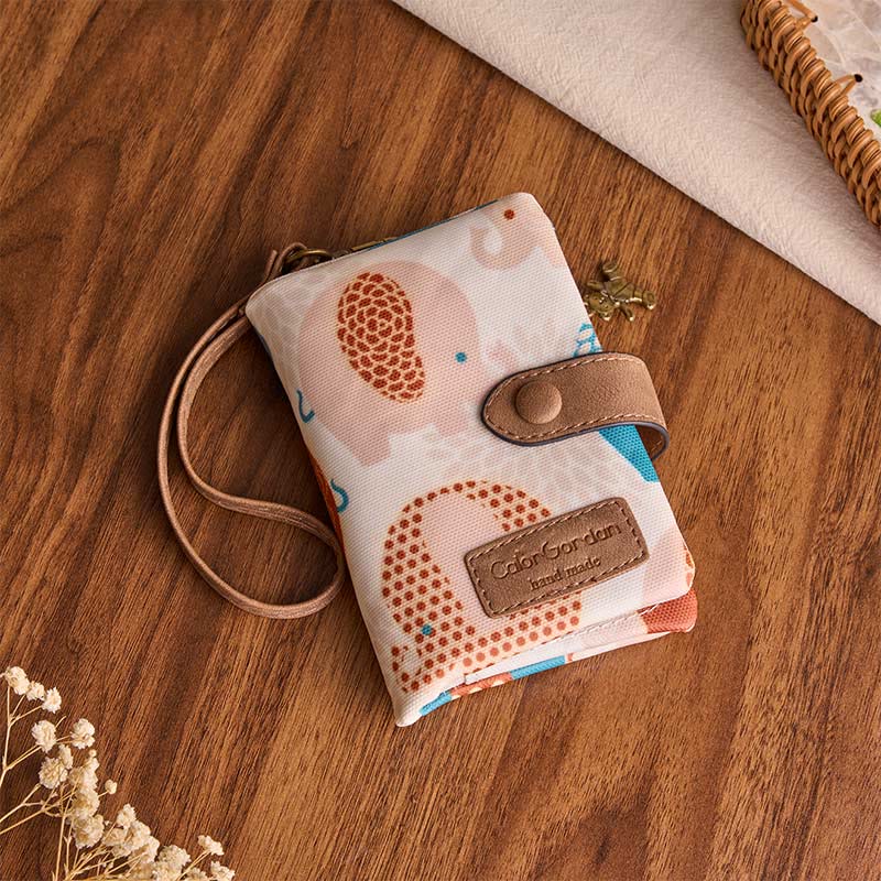 Buddha Stones PU Leather Elephant Trifold Compact Purse - Elephant Pattern (Approx. 13.5 cm × 3 cm × 9.5 cm） - image 0