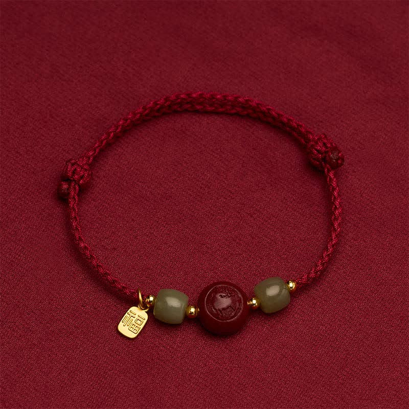 Buddha Stones Cinnabar Fu Character Chinese Zodiac Braided Red String Fortune Bracelet - image 3