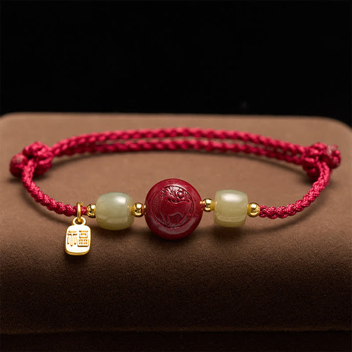 Buddha Stones Cinnabar Fu Character Chinese Zodiac Braided Red String Fortune Bracelet - image 2