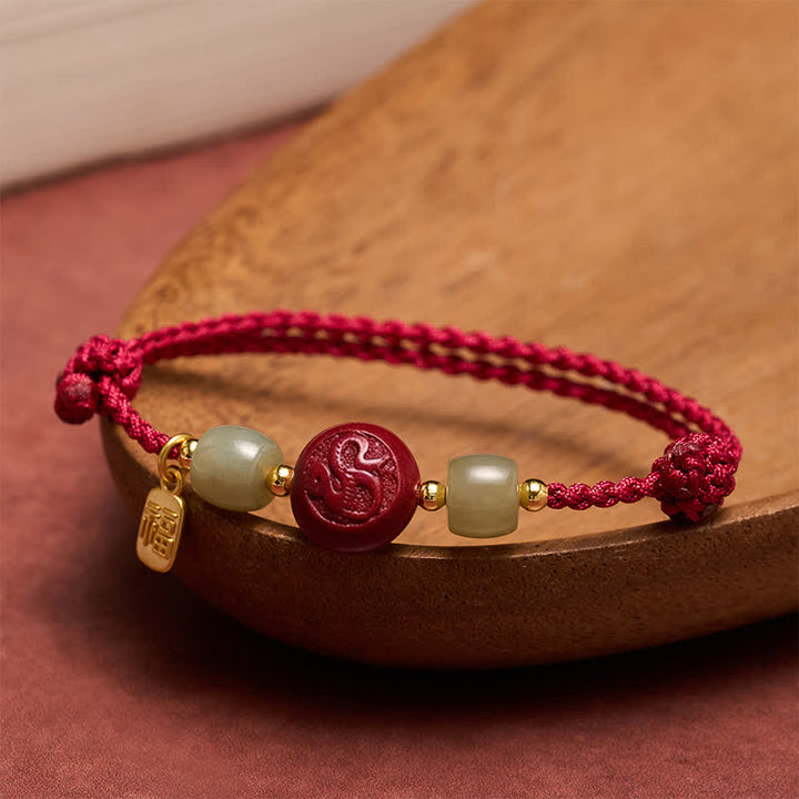 Buddha Stones Cinnabar Fu Character Chinese Zodiac Braided Red String Fortune Bracelet - Snake - image 18