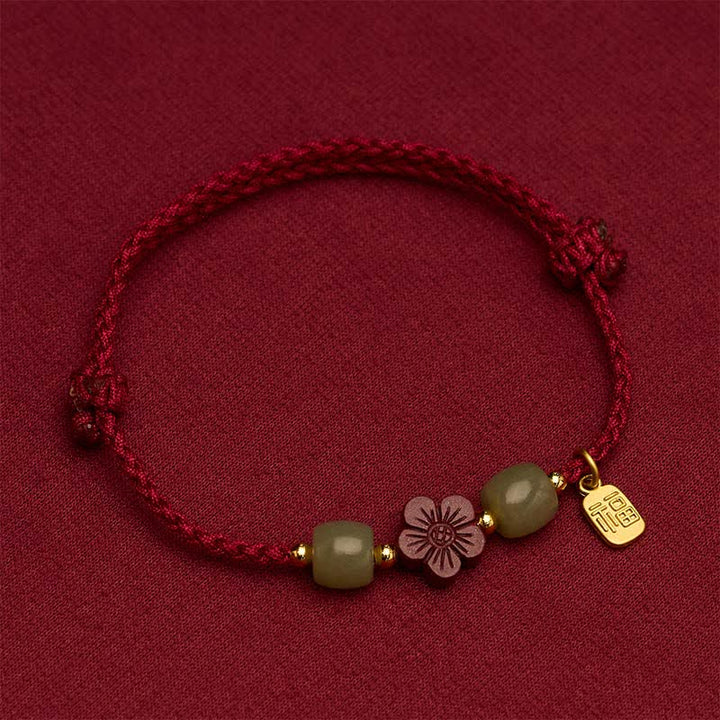 Buddha Stones Cinnabar Fu Character Flowers Red String Blessing Bracelet - image 1
