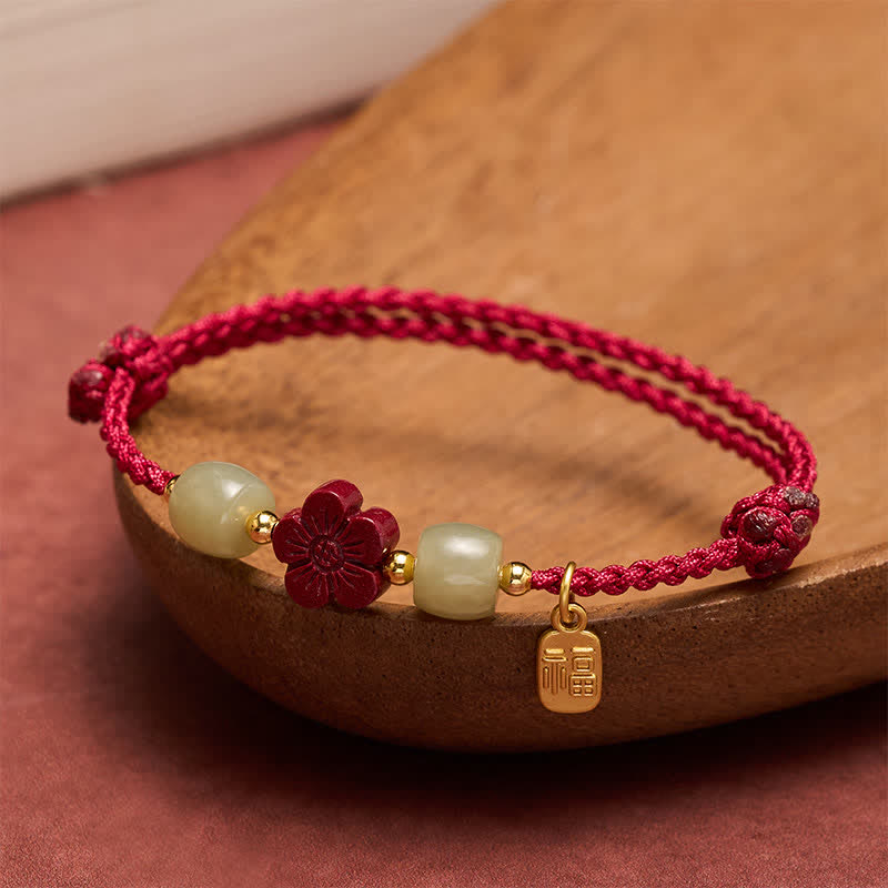 Buddha Stones Cinnabar Fu Character Flowers Red String Blessing Bracelet - Red String(Protection ♥ Luck) - image 0
