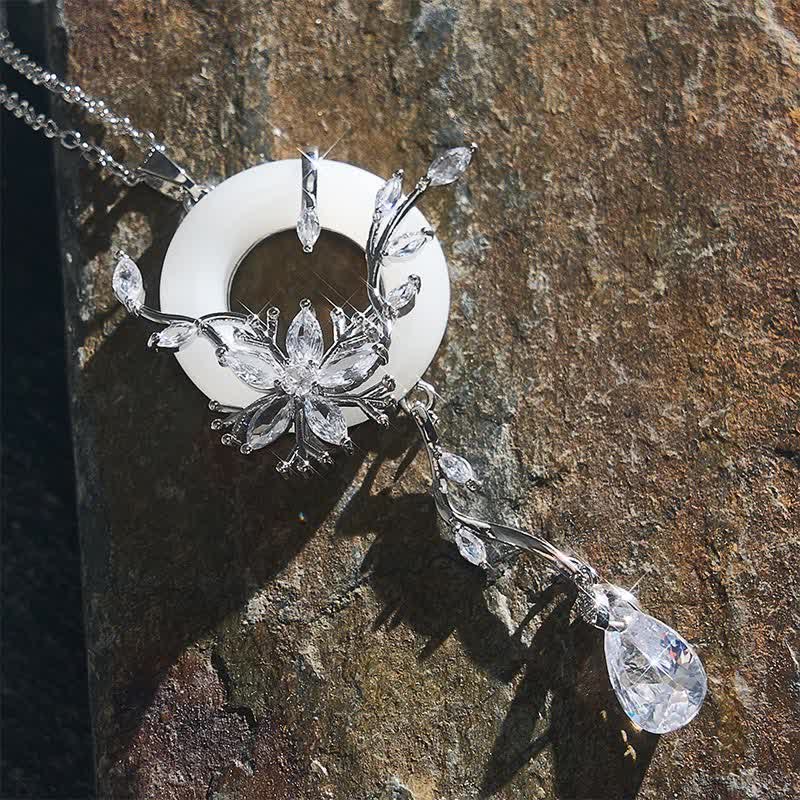 Buddha Stones Copper Peace Buckle Elegant Titanium Steel Chain Necklace - White Peace Buckle - image 8