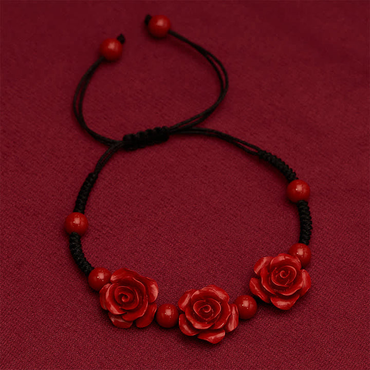 Buddha Stones Cinnabar Three Roses Black String Blessing Bracelet - image 2