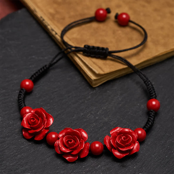 Buddha Stones Cinnabar Three Roses Black String Blessing Bracelet - image 4