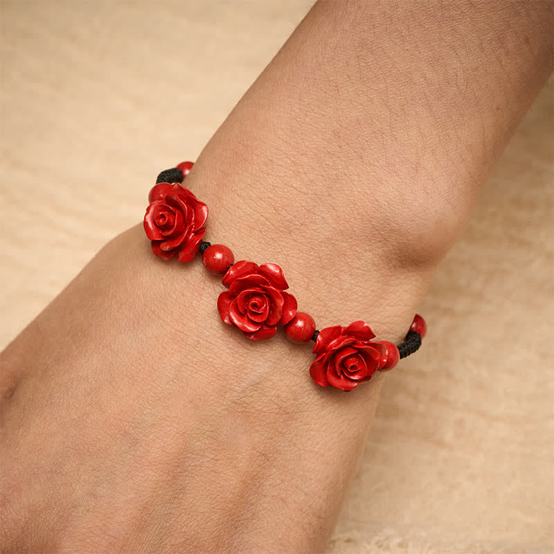 Buddha Stones Cinnabar Three Roses Black String Blessing Bracelet - image 5