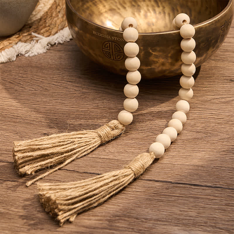 Buddha Stones Natural Wood Macrame Bead Hanging Tassel Mindful Living Decor - image 6