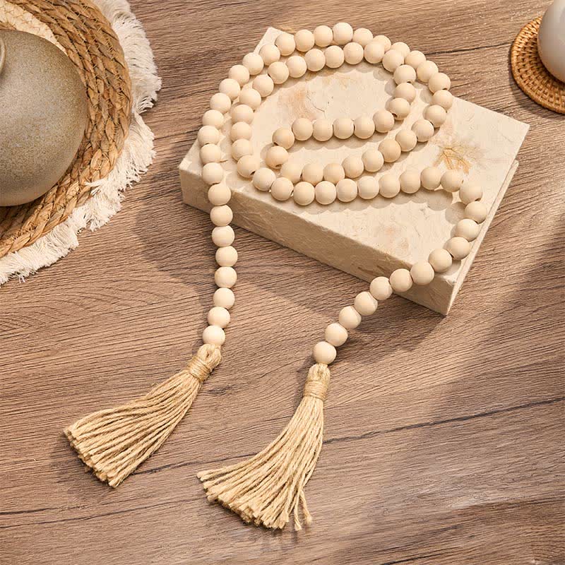 Buddha Stones Natural Wood Macrame Bead Hanging Tassel Mindful Living Decor - image 10