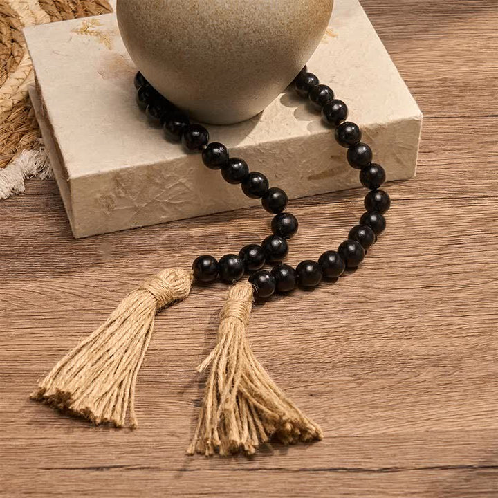 Buddha Stones Black Minimalist Rustic Wood Bead Garland for Calm Spaces Mindful Living Decor - image 4