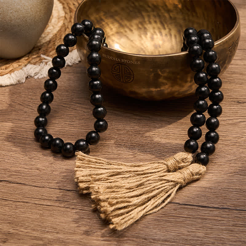 Buddha Stones Black Minimalist Rustic Wood Bead Garland for Calm Spaces Mindful Living Decor - image 14