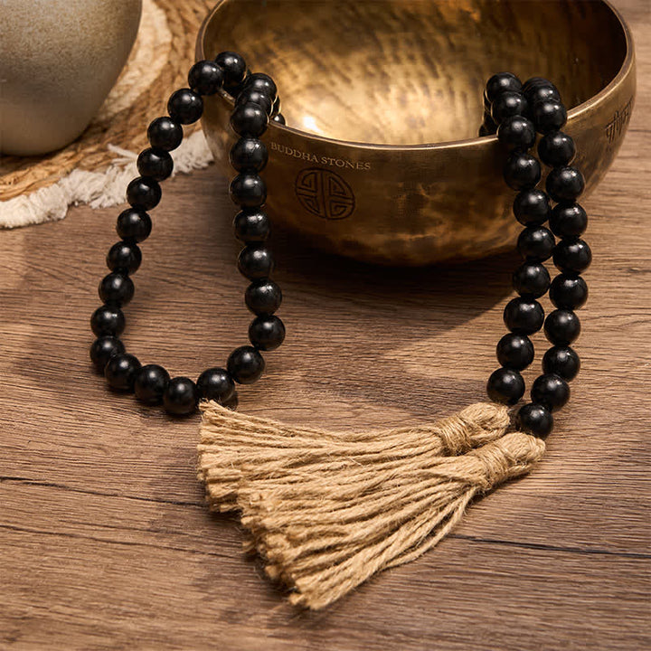 Buddha Stones Black Minimalist Rustic Wood Bead Garland for Calm Spaces Mindful Living Decor - image 14