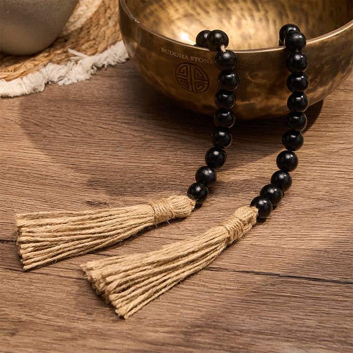 Buddha Stones Black Minimalist Rustic Wood Bead Garland for Calm Spaces Mindful Living Decor - image 6