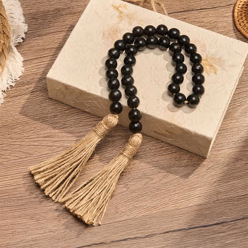 Buddha Stones Black Minimalist Rustic Wood Bead Garland for Calm Spaces Mindful Living Decor - image 3