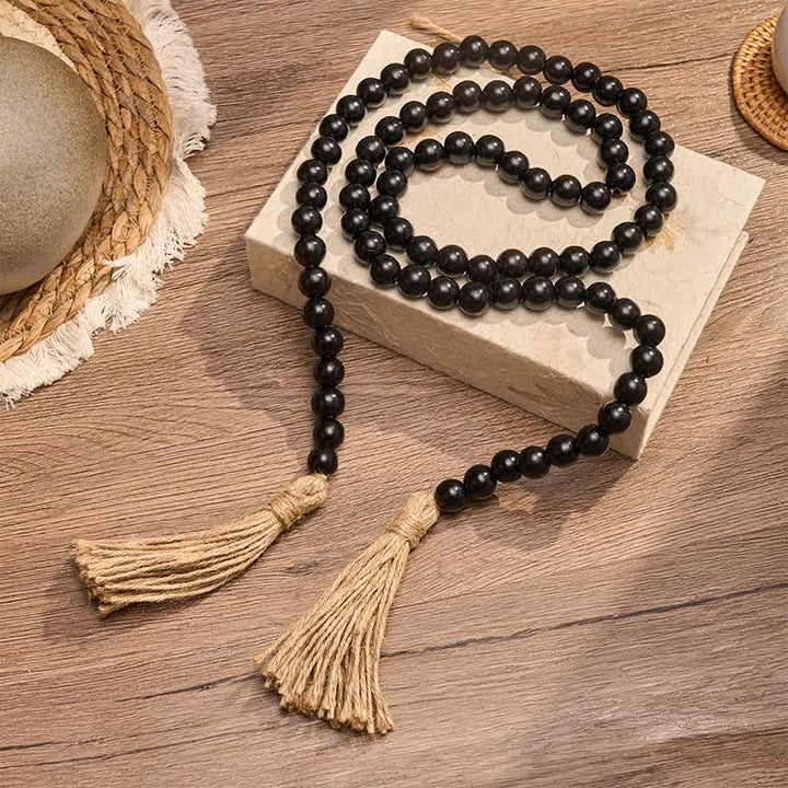 Buddha Stones Black Minimalist Rustic Wood Bead Garland for Calm Spaces Mindful Living Decor - image 11