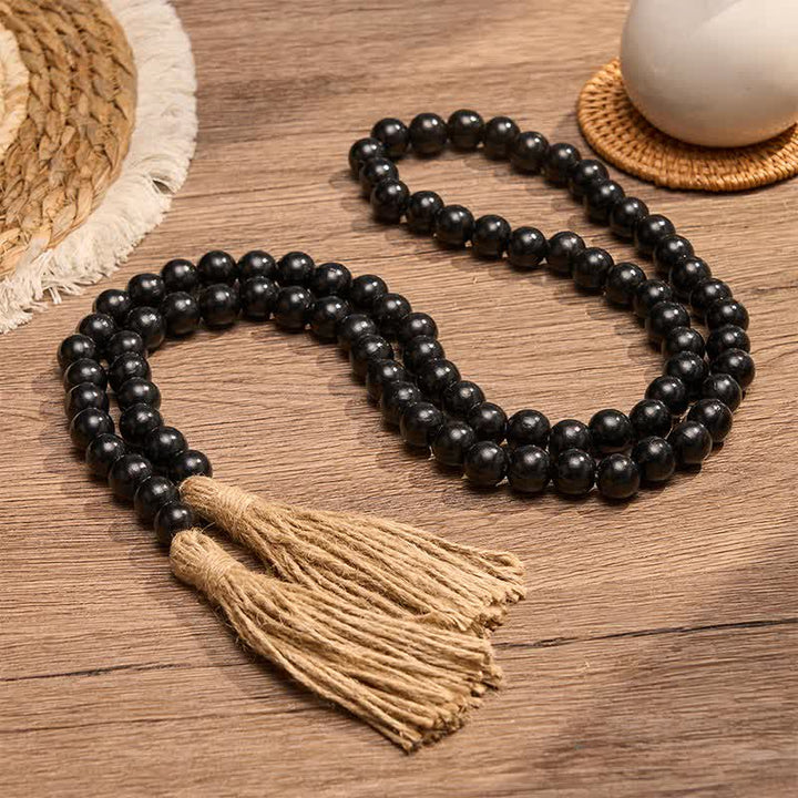 Buddha Stones Black Minimalist Rustic Wood Bead Garland for Calm Spaces Mindful Living Decor - image 9