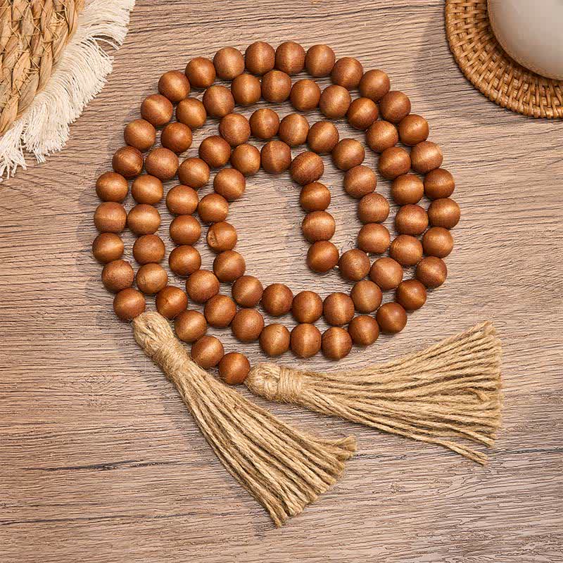 Buddha Stones Farmhouse Brown Beaded Tassel Accent Garland Mindful Living Decor - Wood - image 0