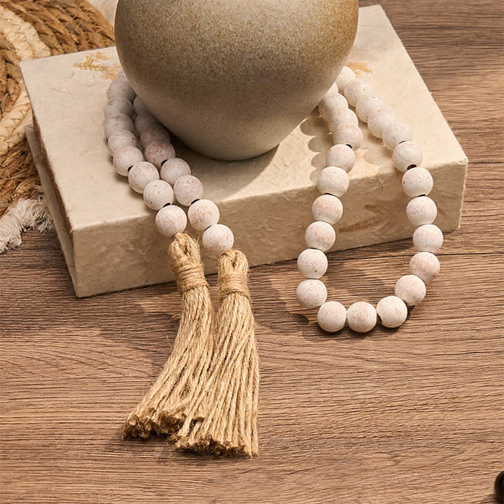 Buddha Stones Mottled Wood Texture Double Tassel Hanging Mindful Living Decor - image 2