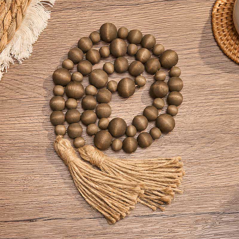 Buddha Stones Rustic Wood Bead Double Tassel Hanging Mindful Living Decor - BurlyWood - image 0