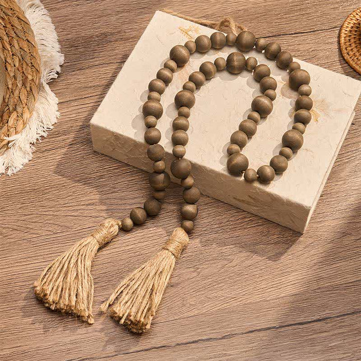 Buddha Stones Rustic Wood Bead Double Tassel Hanging Mindful Living Decor - image 1