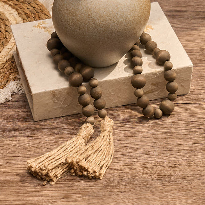 Buddha Stones Rustic Wood Bead Double Tassel Hanging Mindful Living Decor - image 4
