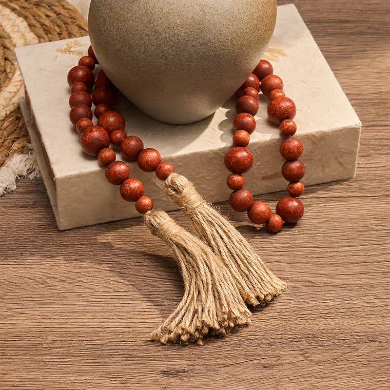 Buddha Stones Rustic Wood Bead Double Tassel Hanging Mindful Living Decor - image 12