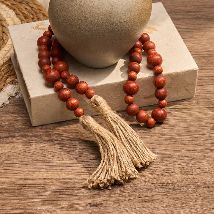 Buddha Stones Rustic Wood Bead Double Tassel Hanging Mindful Living Decor - image 12