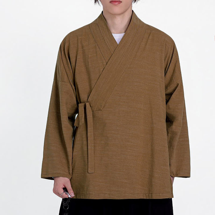 Buddha Stones Spring Fall Minimalist Tang Style Drawstring Solid Men's Kimono - Peru - US/UK/AU46, EU56 (5XL) - image 9