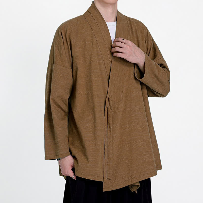 Buddha Stones Spring Fall Minimalist Tang Style Drawstring Solid Men's Kimono - image 11