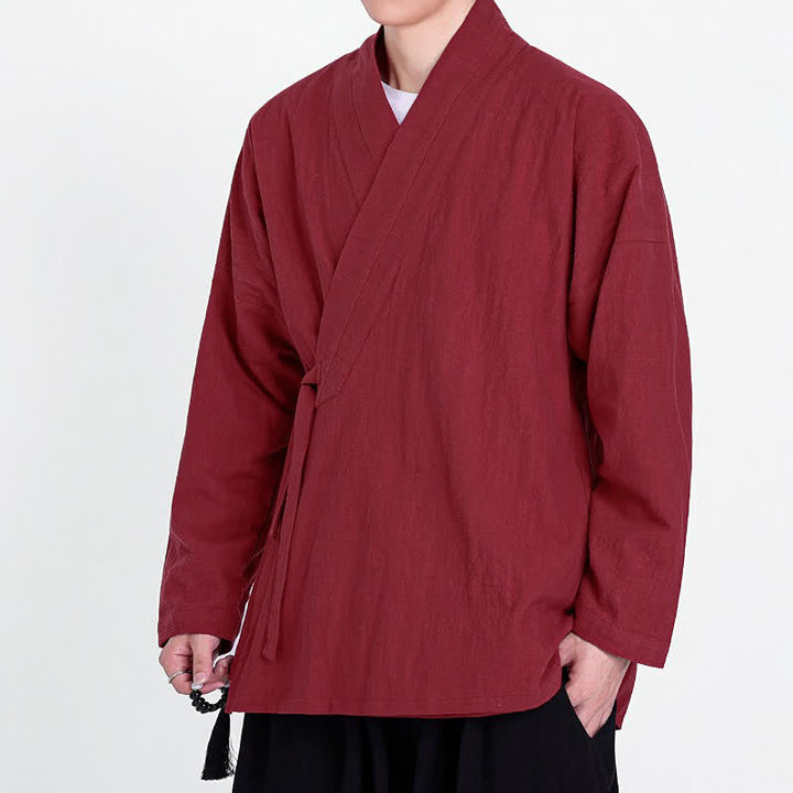 Buddha Stones Spring Fall Tang Style Minimalist Drawstring Solid Men's Kimono - image 7