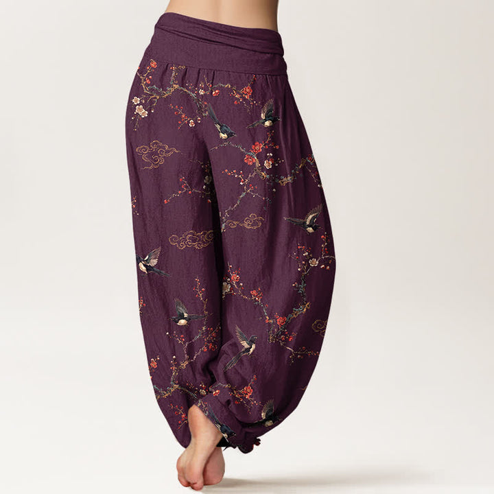 Buddha Stones Cotton Swallow Plum Blossom Pattern Women's Elastic Waist Harem Pants - image 7