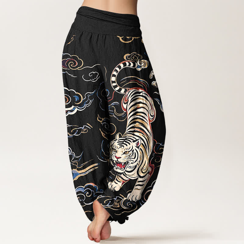 Buddha Stones Cotton Oriental Tiger Lucky Cloud Pattern Women's Elastic Waist Harem Pants - image 2