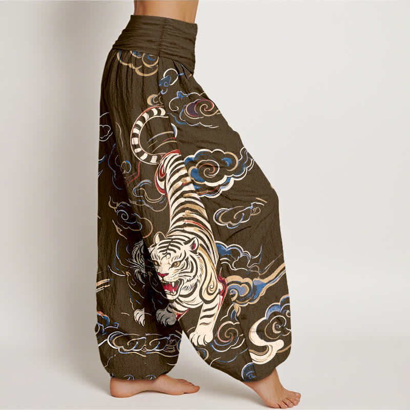 Buddha Stones Cotton Oriental Tiger Lucky Cloud Pattern Women's Elastic Waist Harem Pants - image 9
