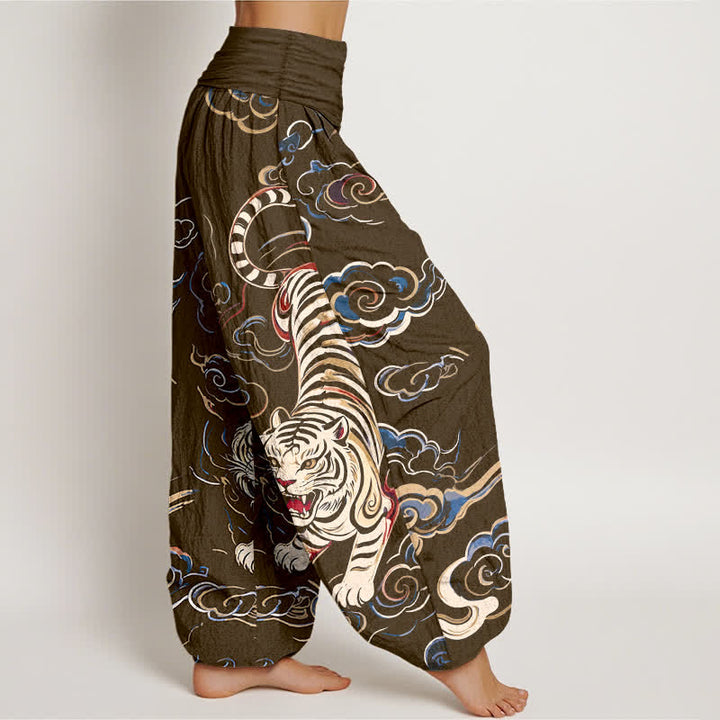 Buddha Stones Cotton Oriental Tiger Lucky Cloud Pattern Women's Elastic Waist Harem Pants - image 9