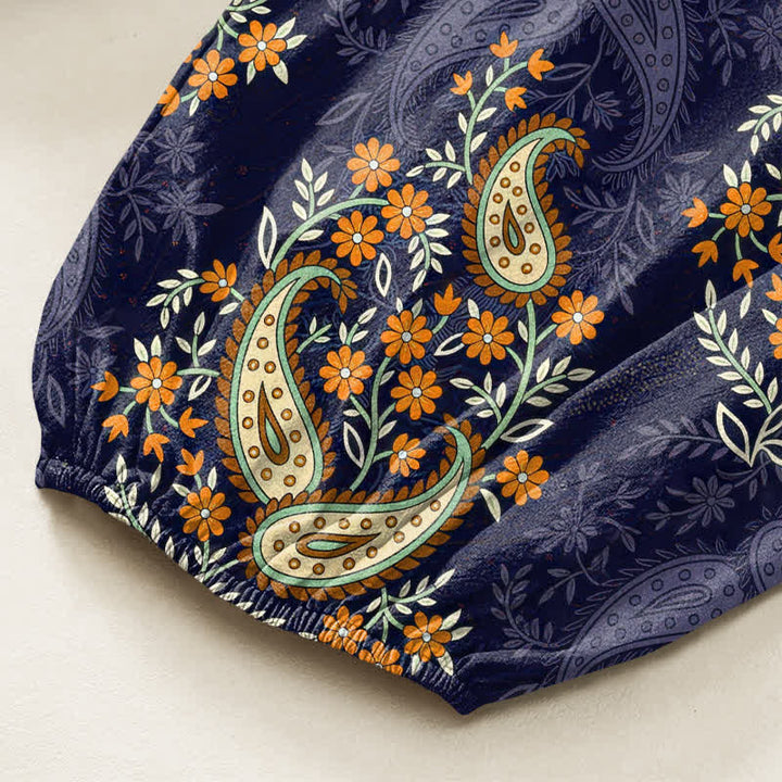 Buddha Stones Cotton Bohemian Paisley Floral Pattern Women's Elastic Waist Harem Pants With Side Pockets - image 6