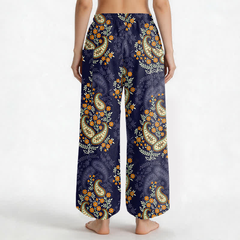 Buddha Stones Cotton Bohemian Paisley Floral Pattern Women's Elastic Waist Harem Pants With Side Pockets - image 2