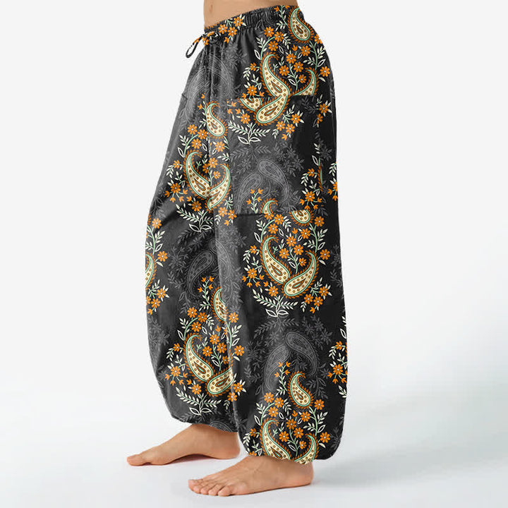 Buddha Stones Cotton Bohemian Paisley Floral Pattern Women's Elastic Waist Harem Pants With Side Pockets - image 8