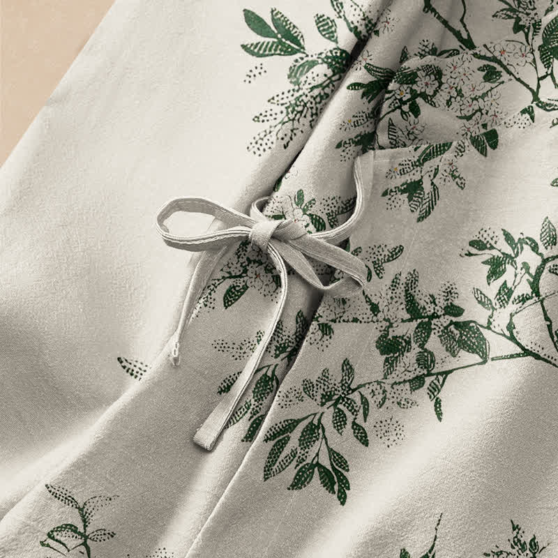 Buddha Stones Cotton Botanical Bird Print Hanfu Style Wrap V-Neck Lace-up Women's Long Sleeve Shirts Kimono - image 3