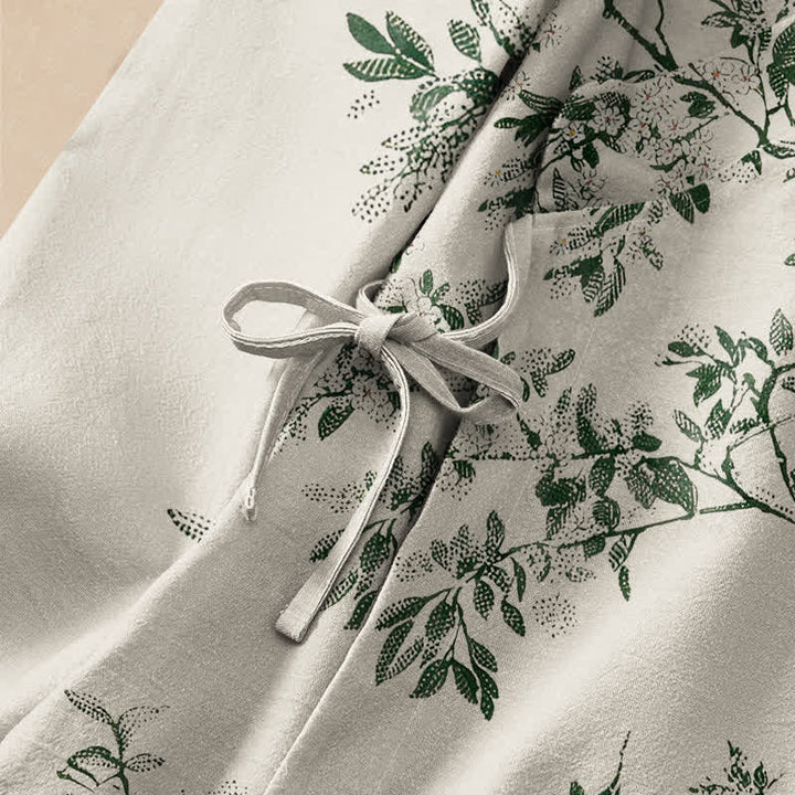Buddha Stones Cotton Botanical Bird Print Hanfu Style Wrap V-Neck Lace-up Women's Long Sleeve Shirts Kimono - image 3